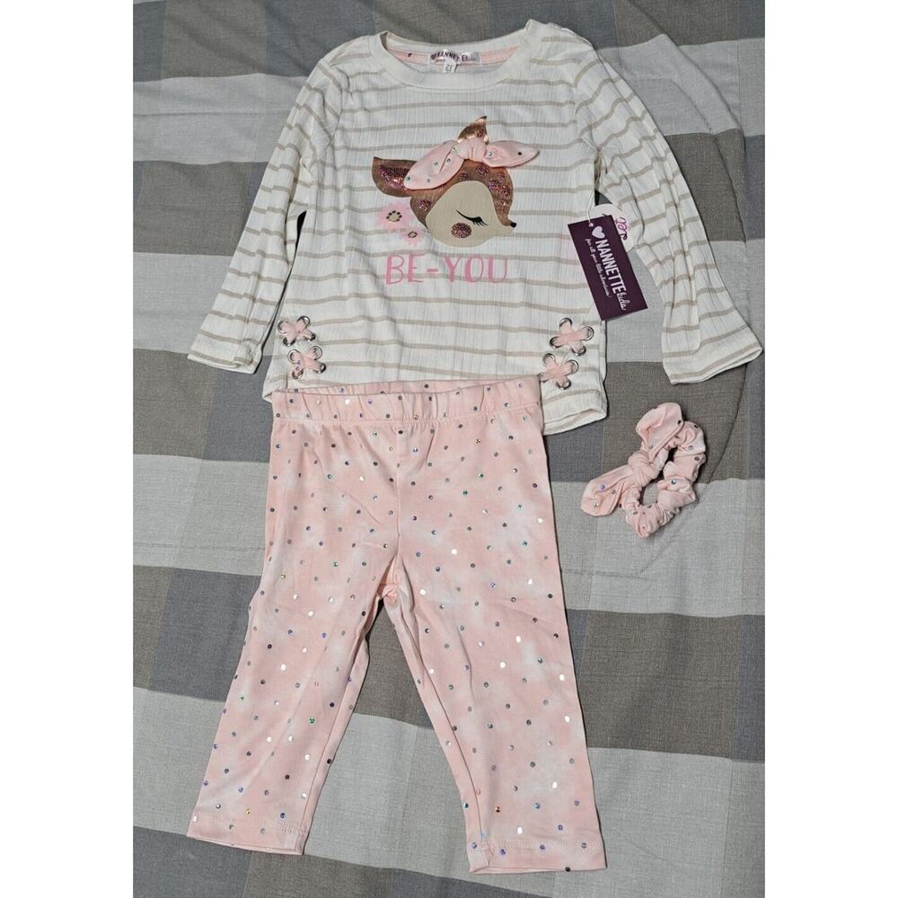 Nannete Stripe Printed Long Sleeve Shirt And Leggins Set Girls‎ 2T